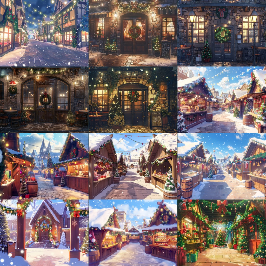 【TRPG背景素材】クリスマスパック60枚|イルミネーション・倉庫・街・クリスマスツリー・ソリ・ギフトボックス