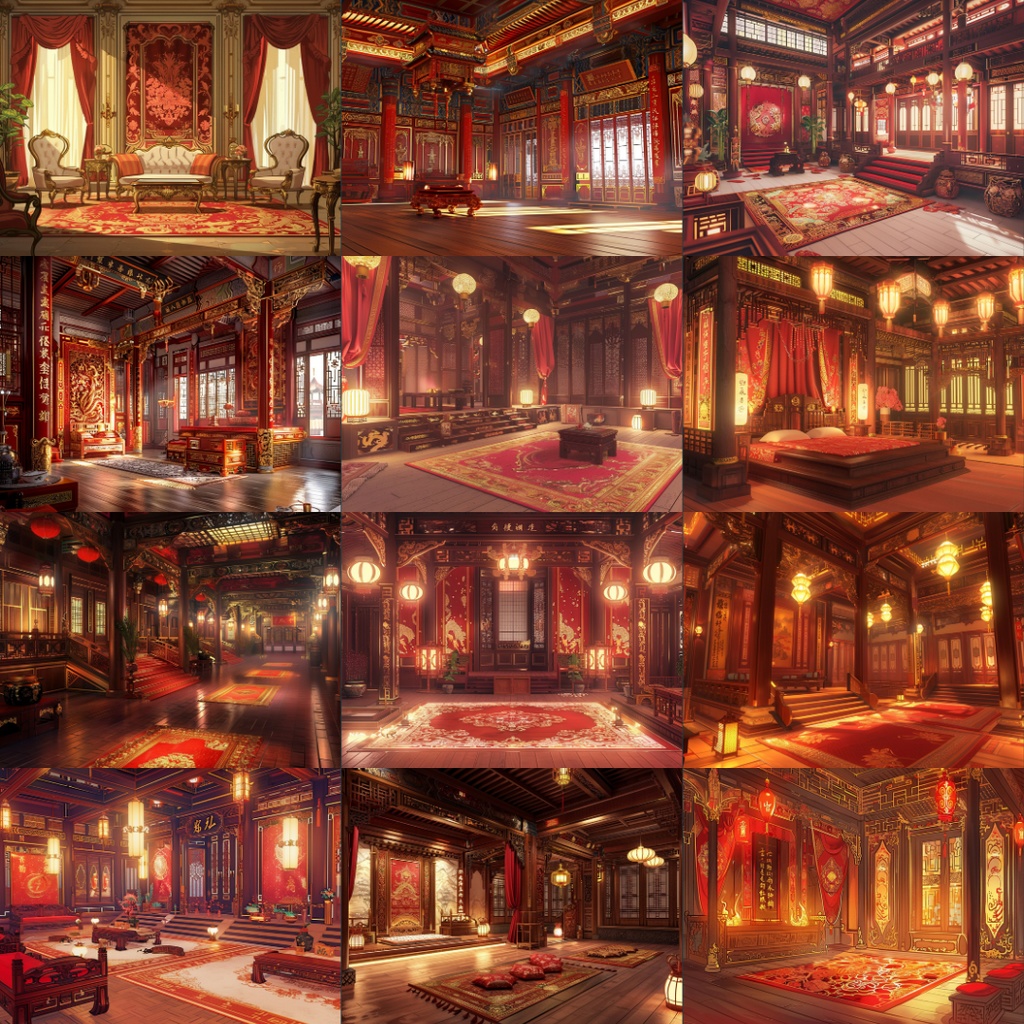 【TRPG背景素材】中国王宮パック195枚|お風呂場・部屋・フレーム風素材・王宮・門・階段・ホール