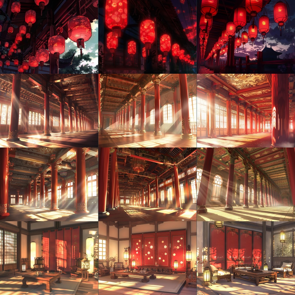 【TRPG背景素材】中国王宮パック195枚|お風呂場・部屋・フレーム風素材・王宮・門・階段・ホール