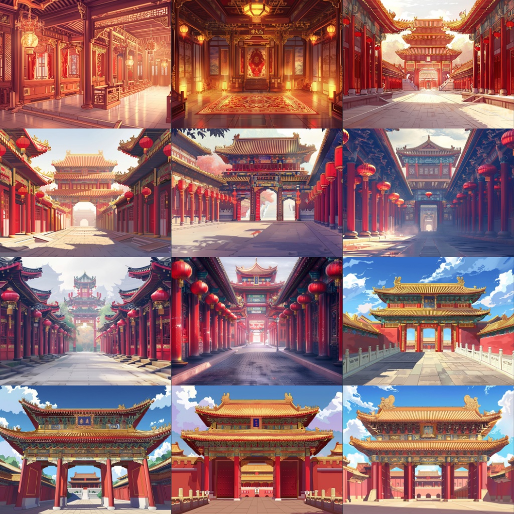 【TRPG背景素材】中国王宮パック195枚|お風呂場・部屋・フレーム風素材・王宮・門・階段・ホール