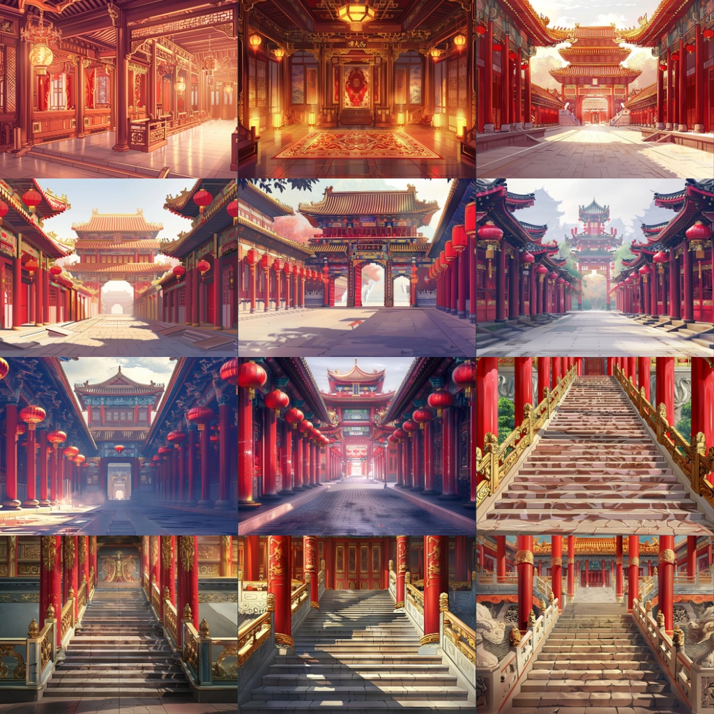 【TRPG背景素材】中国王宮パック195枚|お風呂場・部屋・フレーム風素材・王宮・門・階段・ホール