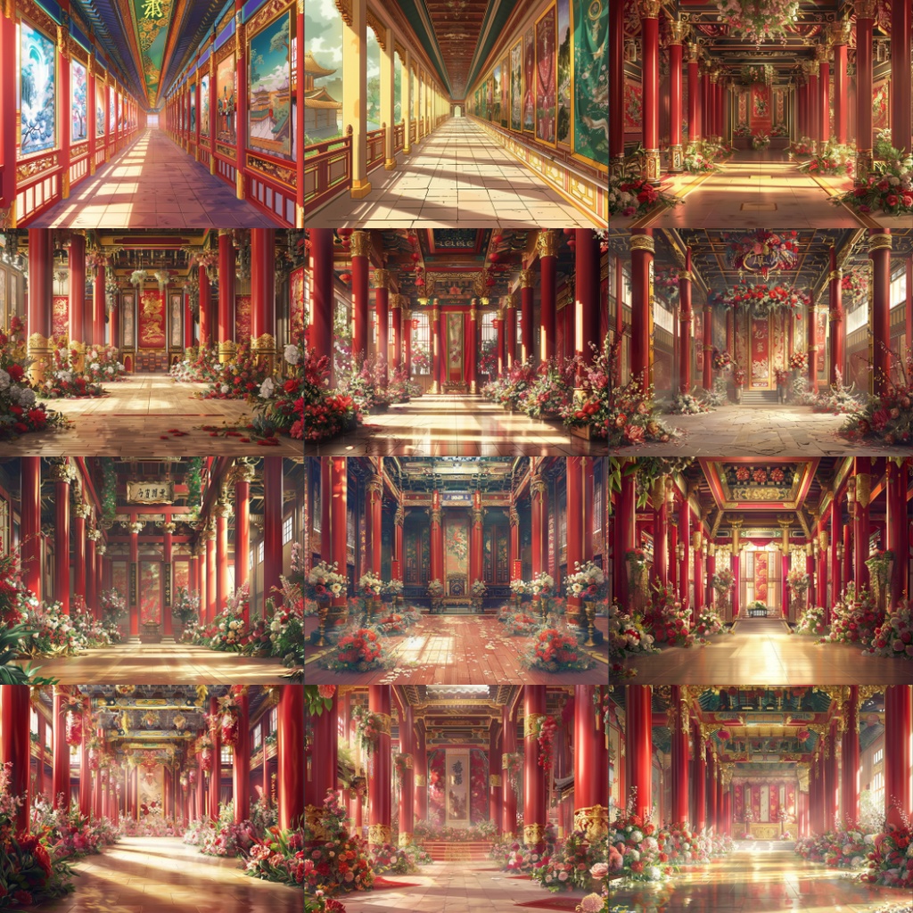 【TRPG背景素材】中国王宮パック195枚|お風呂場・部屋・フレーム風素材・王宮・門・階段・ホール