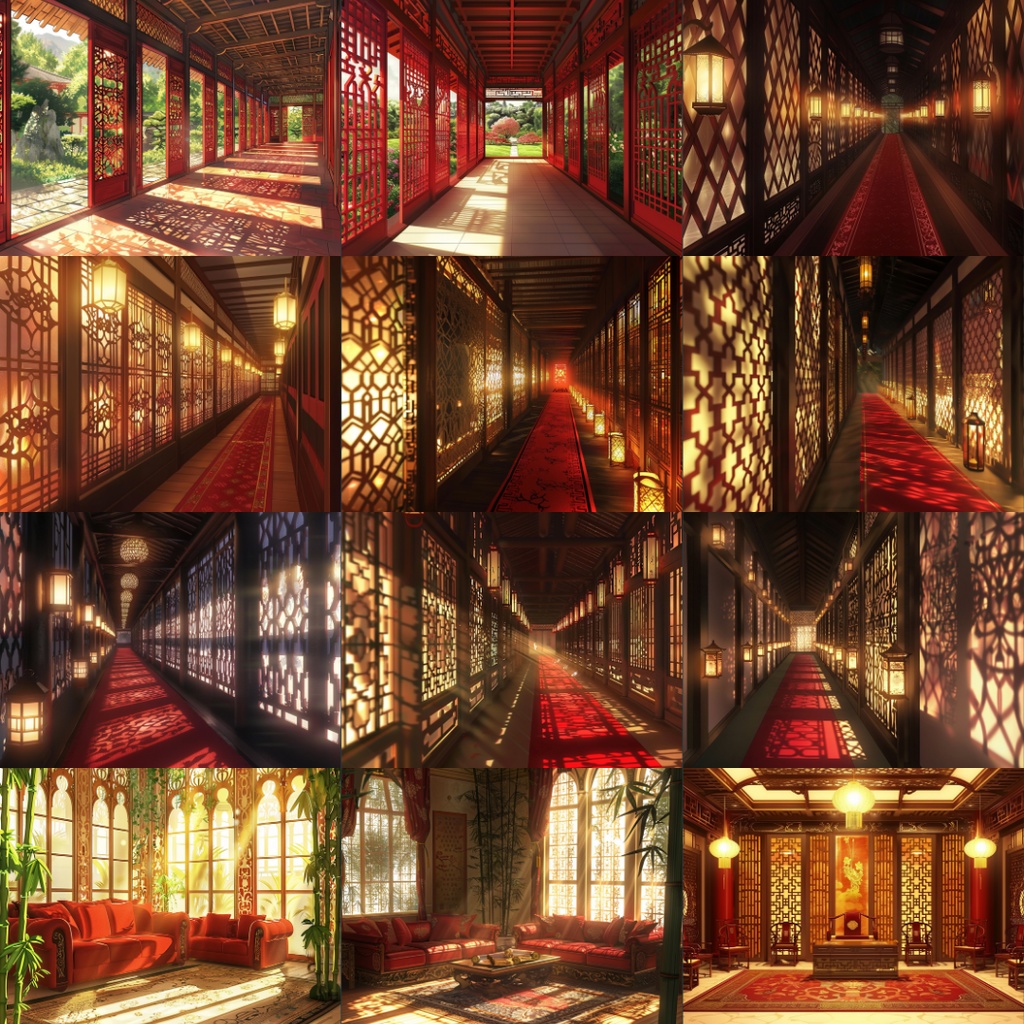 【TRPG背景素材】中国王宮パック195枚|お風呂場・部屋・フレーム風素材・王宮・門・階段・ホール