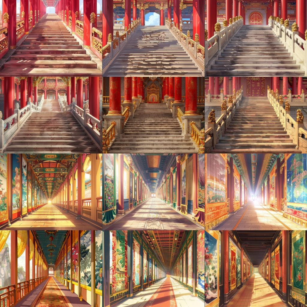 【TRPG背景素材】中国王宮パック195枚|お風呂場・部屋・フレーム風素材・王宮・門・階段・ホール