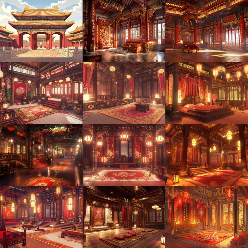 【TRPG背景素材】中国王宮パック195枚|お風呂場・部屋・フレーム風素材・王宮・門・階段・ホール