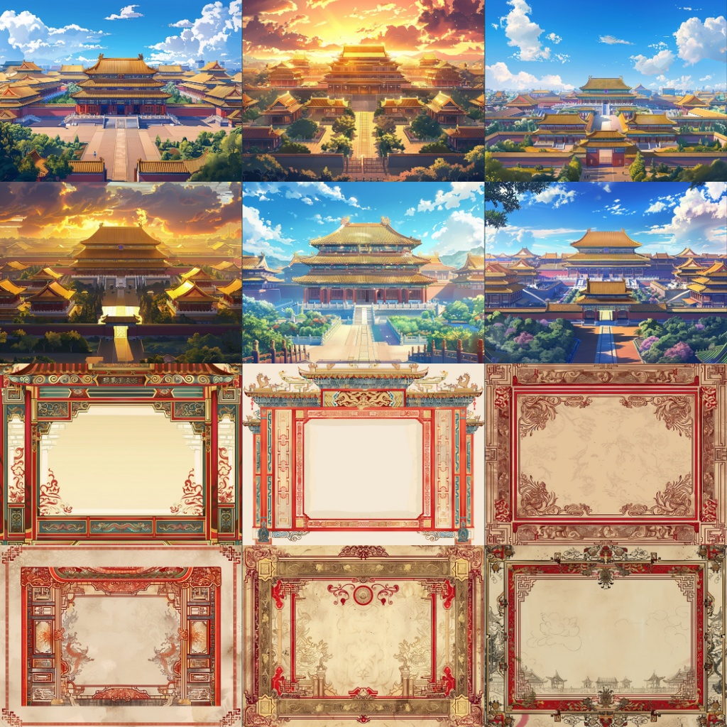 【TRPG背景素材】中国王宮パック195枚|お風呂場・部屋・フレーム風素材・王宮・門・階段・ホール