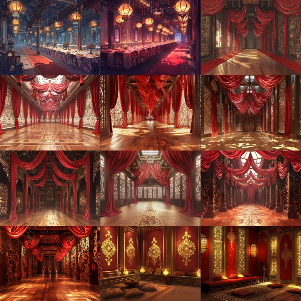 【TRPG背景素材】中国王宮パック195枚|お風呂場・部屋・フレーム風素材・王宮・門・階段・ホール