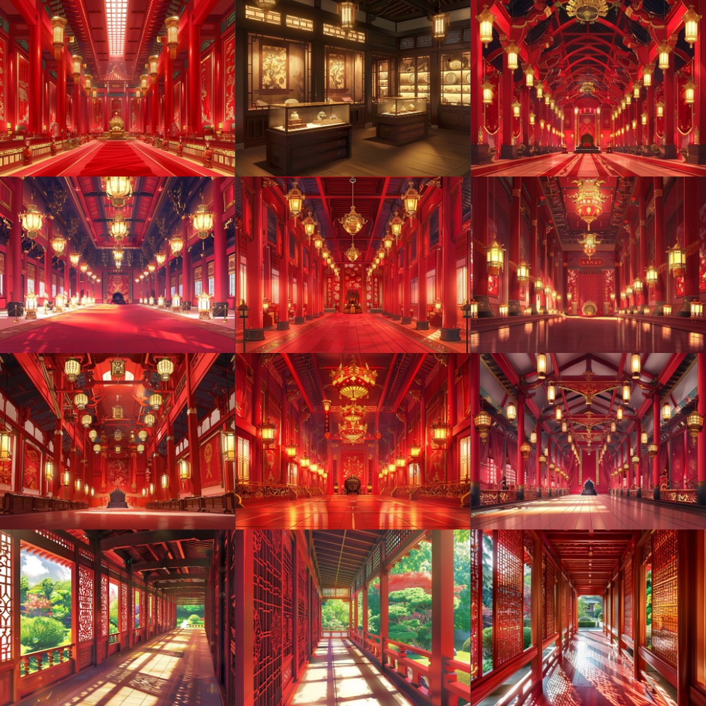 【TRPG背景素材】中国王宮パック195枚|お風呂場・部屋・フレーム風素材・王宮・門・階段・ホール