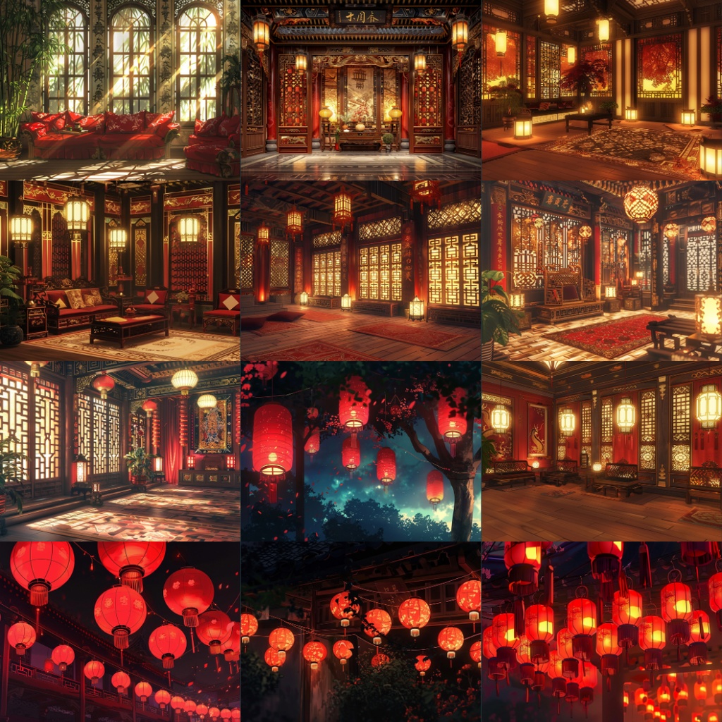 【TRPG背景素材】中国王宮パック195枚|お風呂場・部屋・フレーム風素材・王宮・門・階段・ホール