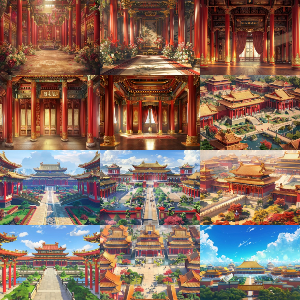 【TRPG背景素材】中国王宮パック195枚|お風呂場・部屋・フレーム風素材・王宮・門・階段・ホール