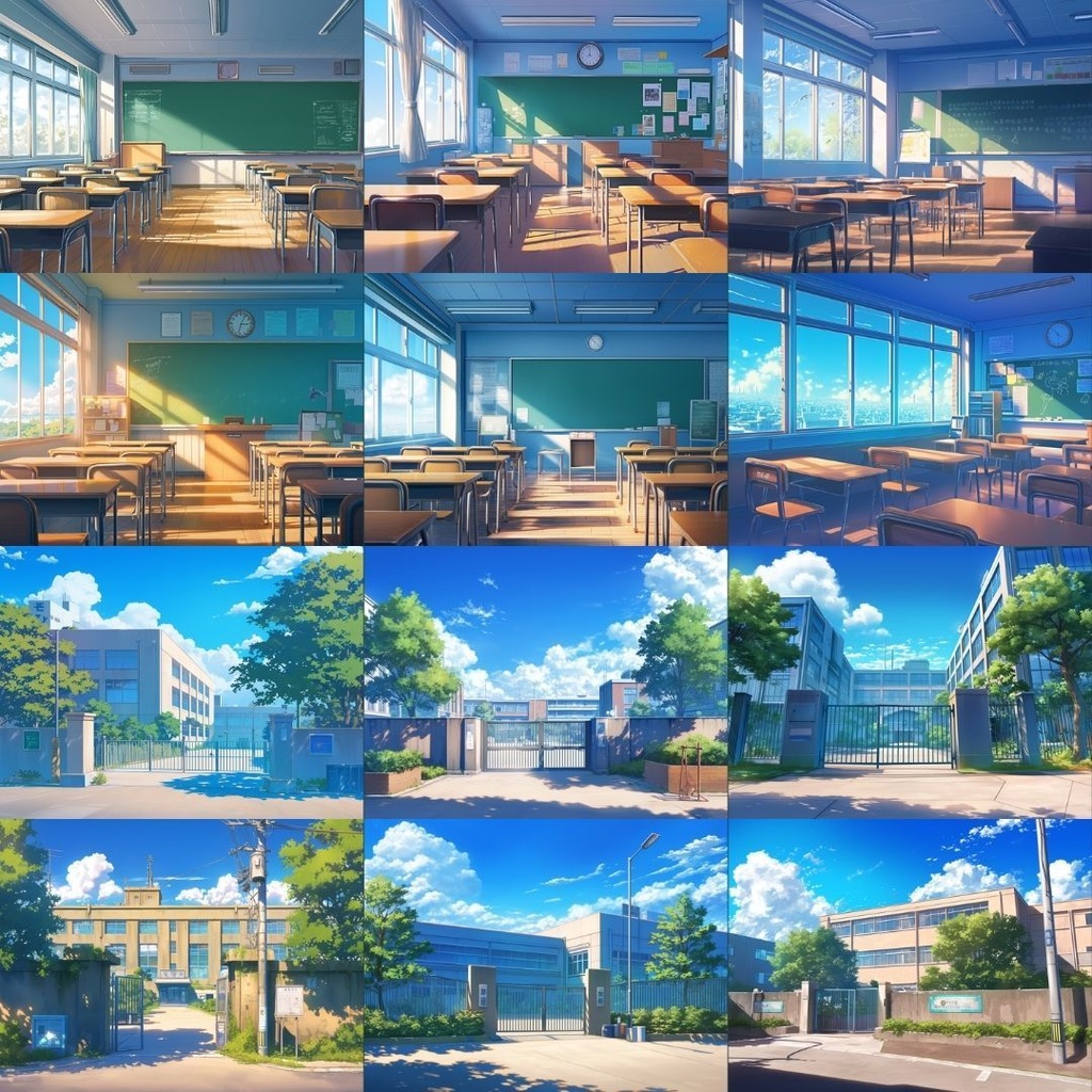【TRPG背景素材】青春学校パック80枚|教室・外観・廊下・グラウンド・美術室・体育館・校舎への道・プール・保健室・階段・音楽室・大講義室・屋上