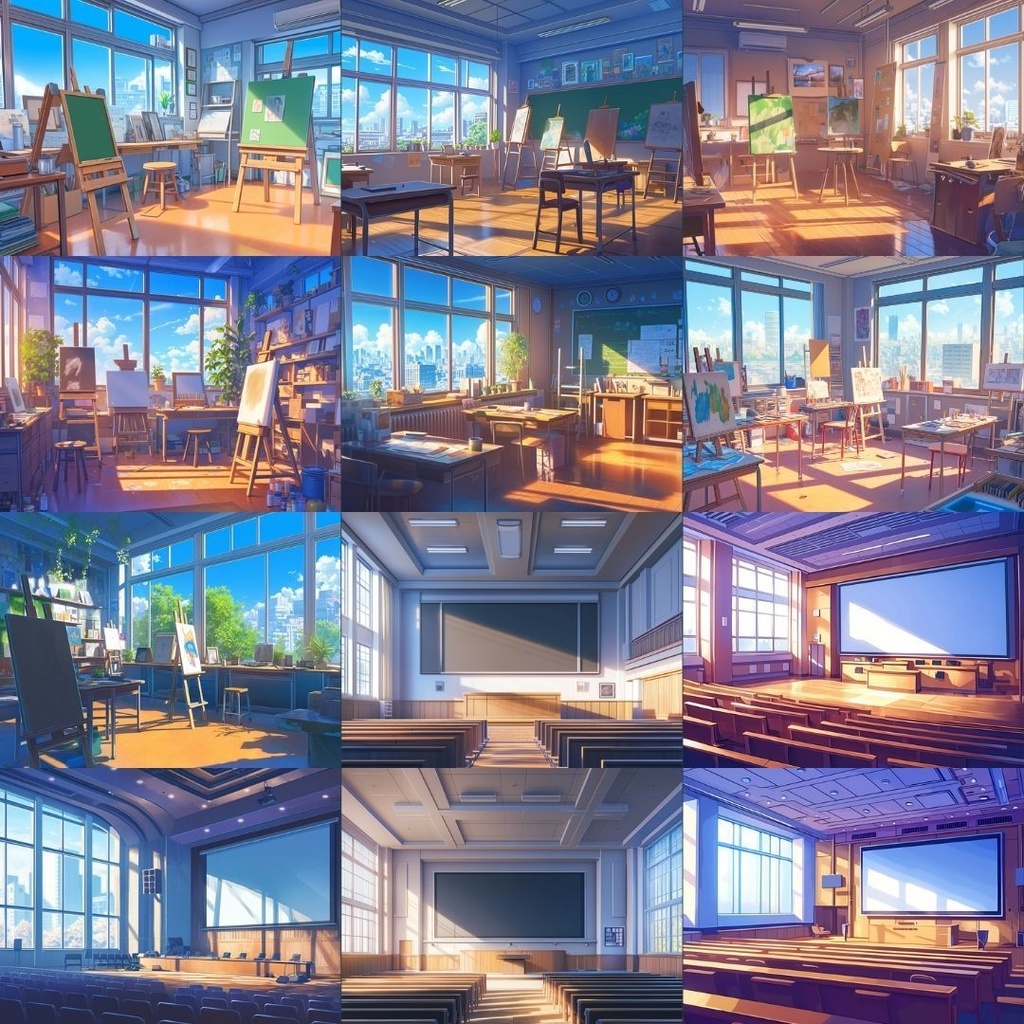 【TRPG背景素材】青春学校パック80枚|教室・外観・廊下・グラウンド・美術室・体育館・校舎への道・プール・保健室・階段・音楽室・大講義室・屋上