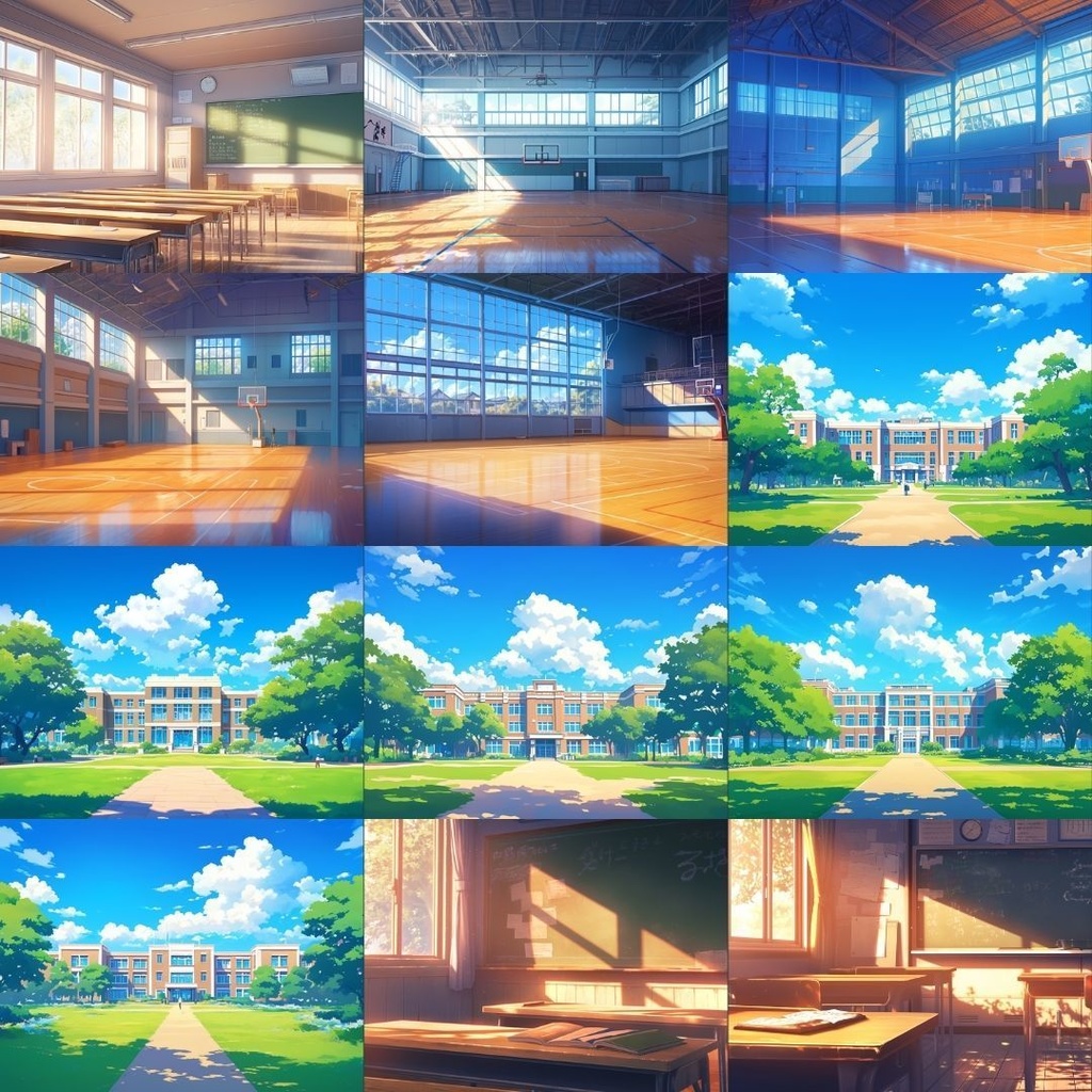 【TRPG背景素材】青春学校パック80枚|教室・外観・廊下・グラウンド・美術室・体育館・校舎への道・プール・保健室・階段・音楽室・大講義室・屋上