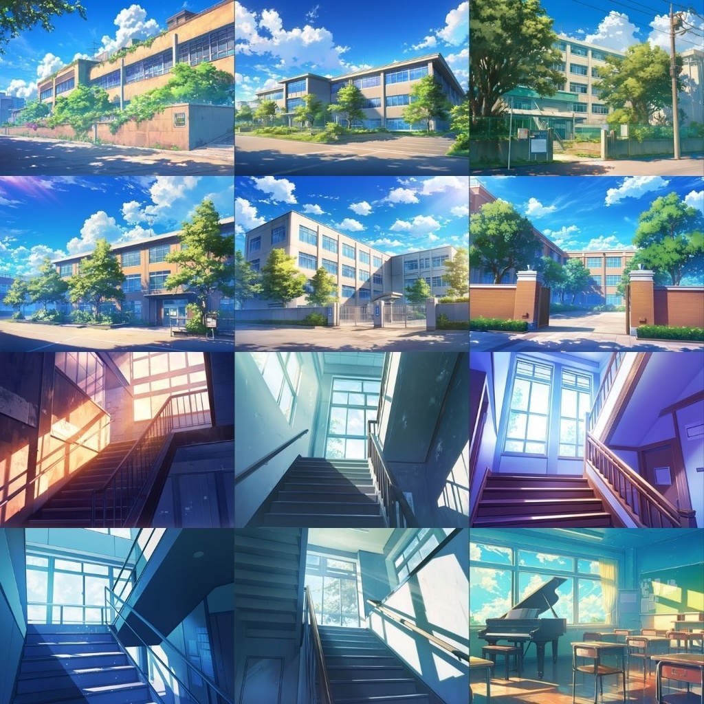 【TRPG背景素材】青春学校パック80枚|教室・外観・廊下・グラウンド・美術室・体育館・校舎への道・プール・保健室・階段・音楽室・大講義室・屋上