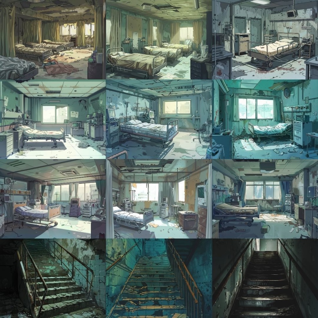 【TRPG背景素材】廃病院パック60枚|階段・外観・散らかった部屋・手術室・受付・待合室・病室
