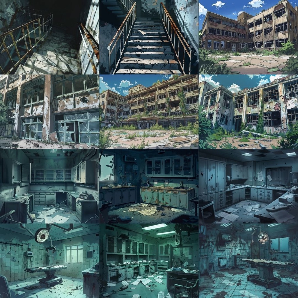【TRPG背景素材】廃病院パック60枚|階段・外観・散らかった部屋・手術室・受付・待合室・病室