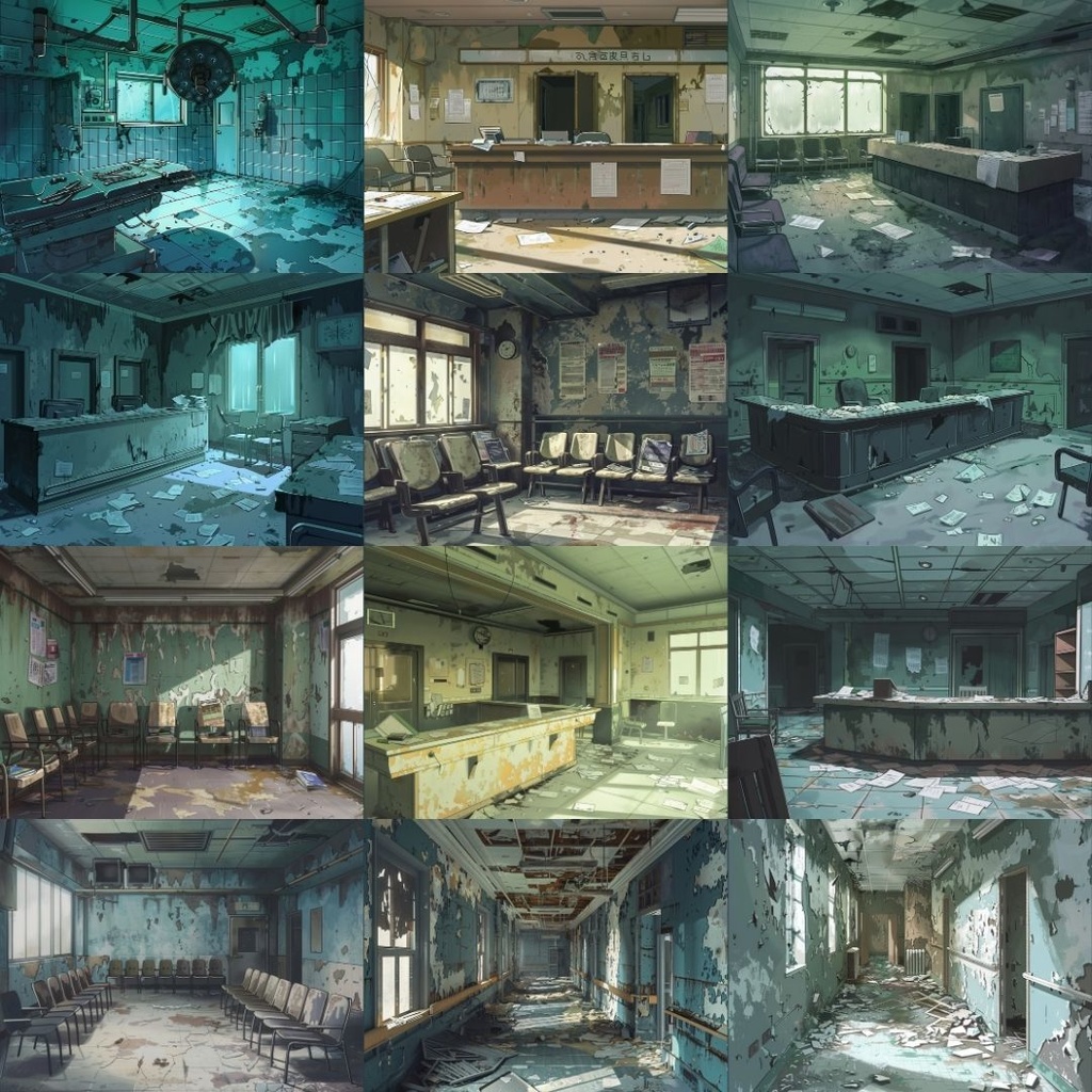 【TRPG背景素材】廃病院パック60枚|階段・外観・散らかった部屋・手術室・受付・待合室・病室