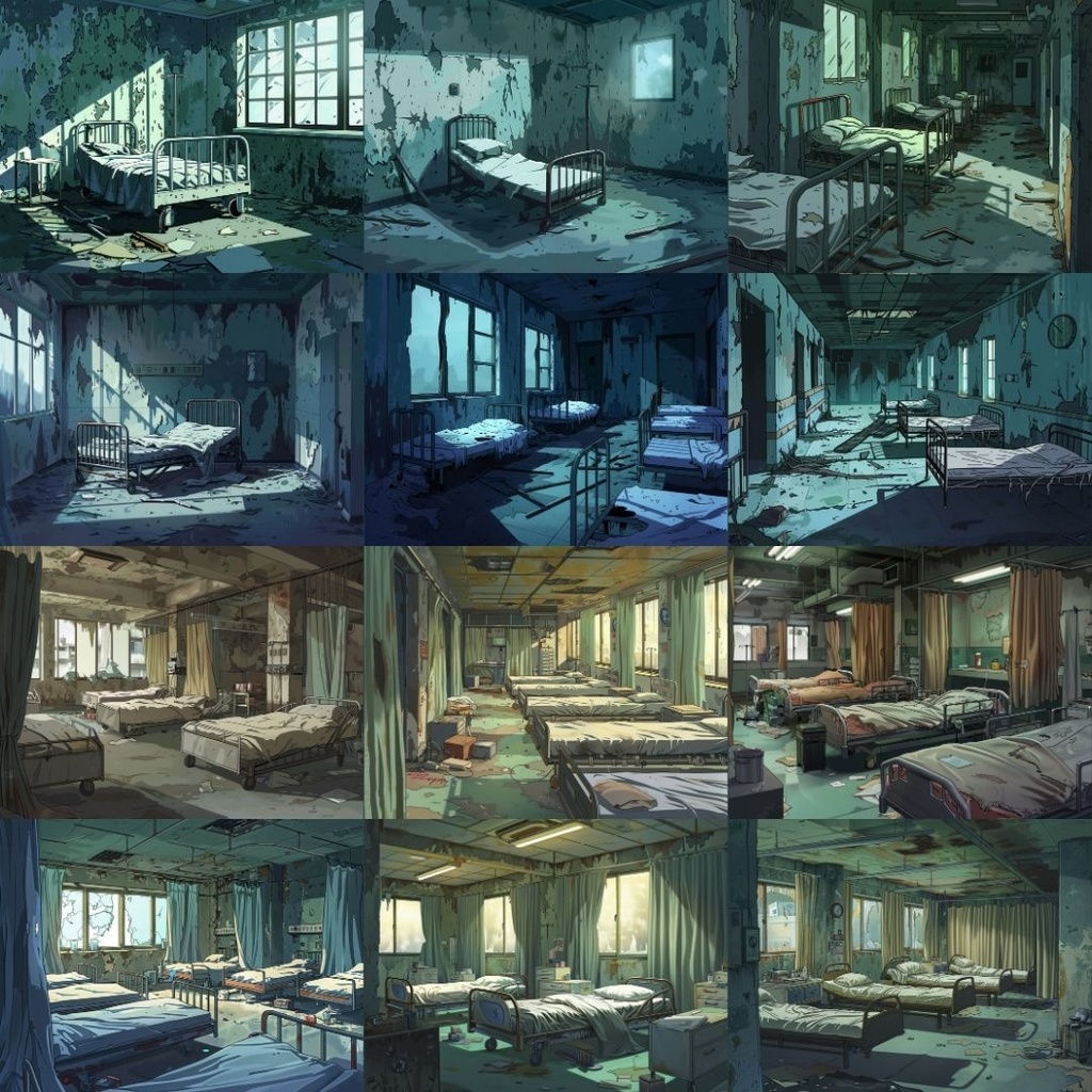 【TRPG背景素材】廃病院パック60枚|階段・外観・散らかった部屋・手術室・受付・待合室・病室
