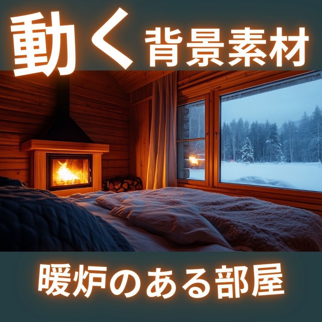 【動く背景素材】暖炉のある部屋・雪｜2パターンセット