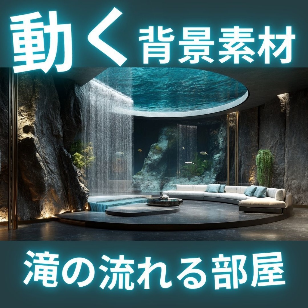 【動く背景素材】滝の流れる部屋|2パターンセット