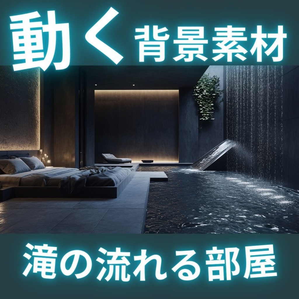 【動く背景素材】滝の流れる部屋|2パターンセット