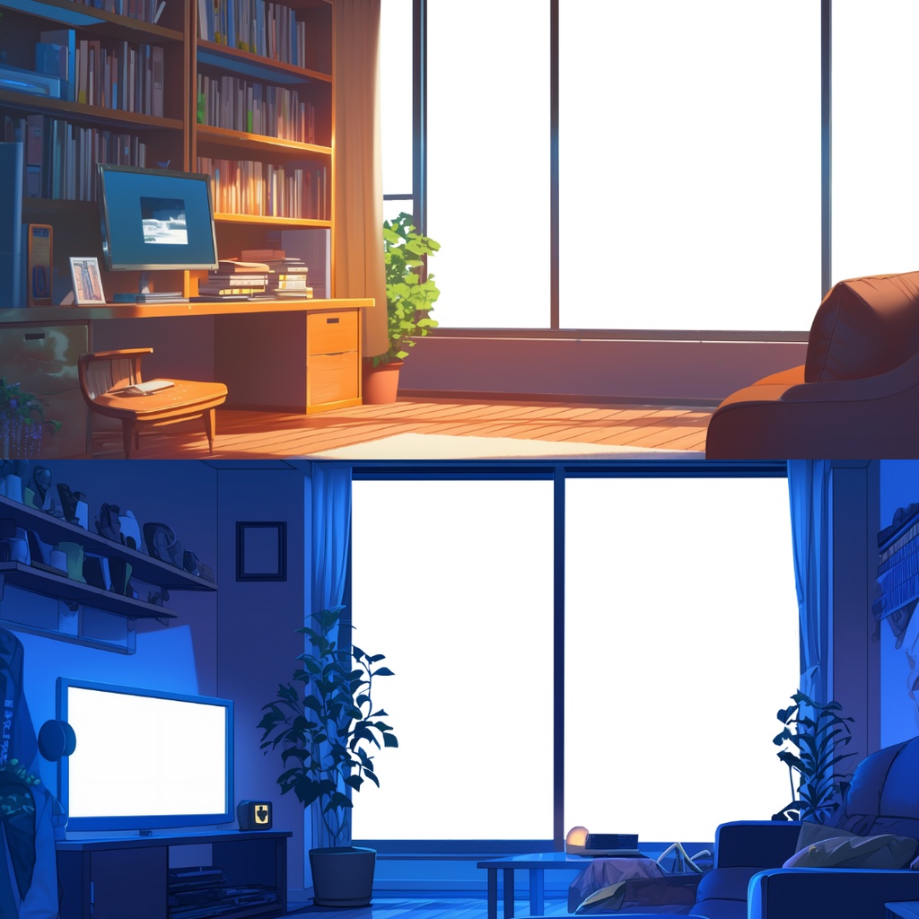 【透過素材】窓だけ透過した部屋背景10枚|配信背景・別荘・寝室・暖炉・Lo-fi・Relax