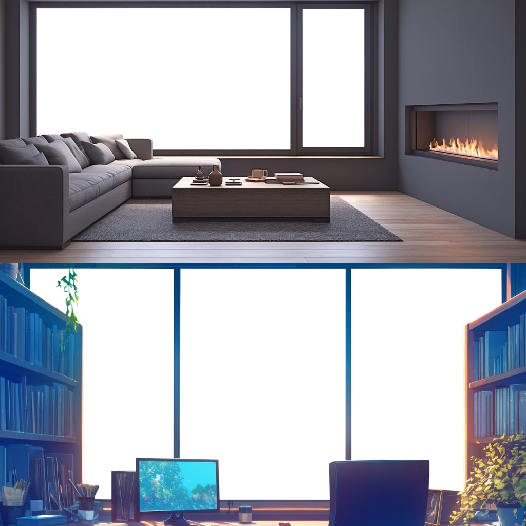 【透過素材】窓だけ透過した部屋背景10枚|配信背景・別荘・寝室・暖炉・Lo-fi・Relax