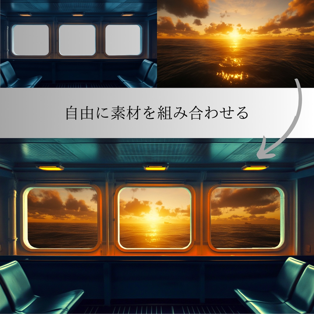 【透過素材】窓だけ透過した船内背景10枚|配信背景・宇宙船・潜水艦・観光船