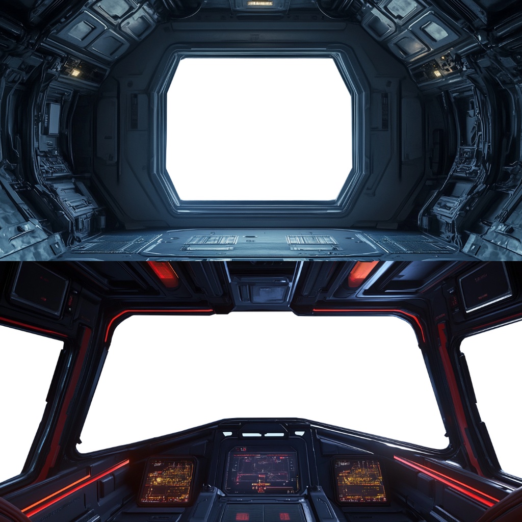 【透過素材】窓だけ透過した船内背景10枚|配信背景・宇宙船・潜水艦・観光船