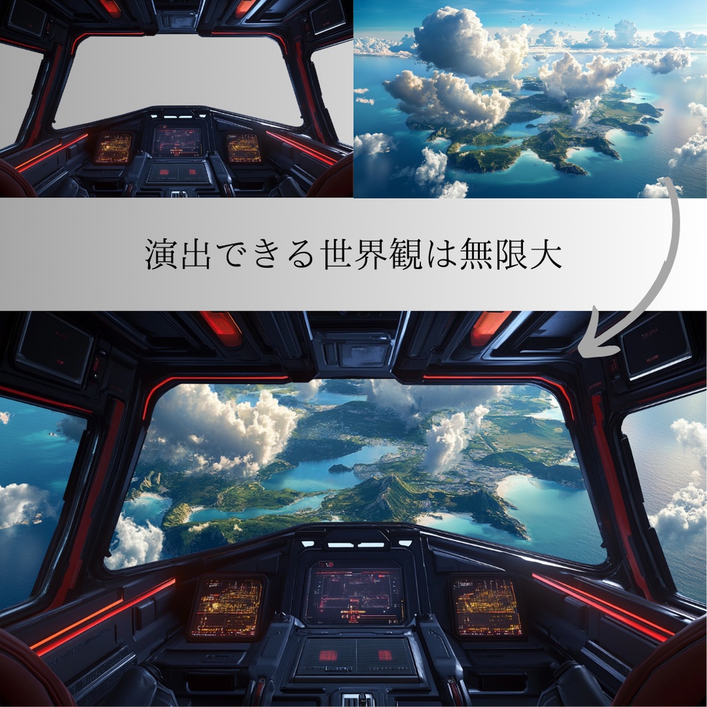 【透過素材】窓だけ透過した船内背景10枚|配信背景・宇宙船・潜水艦・観光船