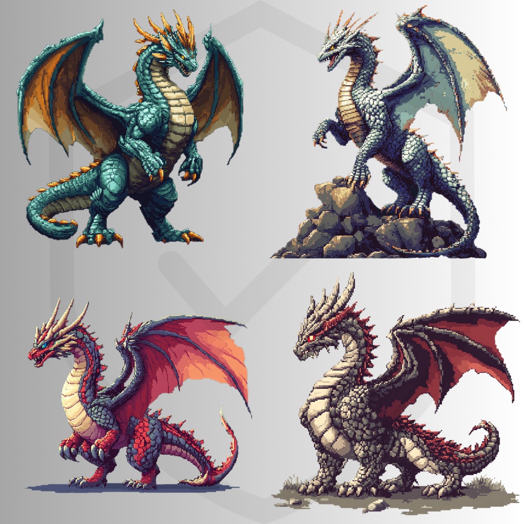 【フリー素材】RPG風のドラゴン|敵・モンスター・ドット絵風・サイドビュー