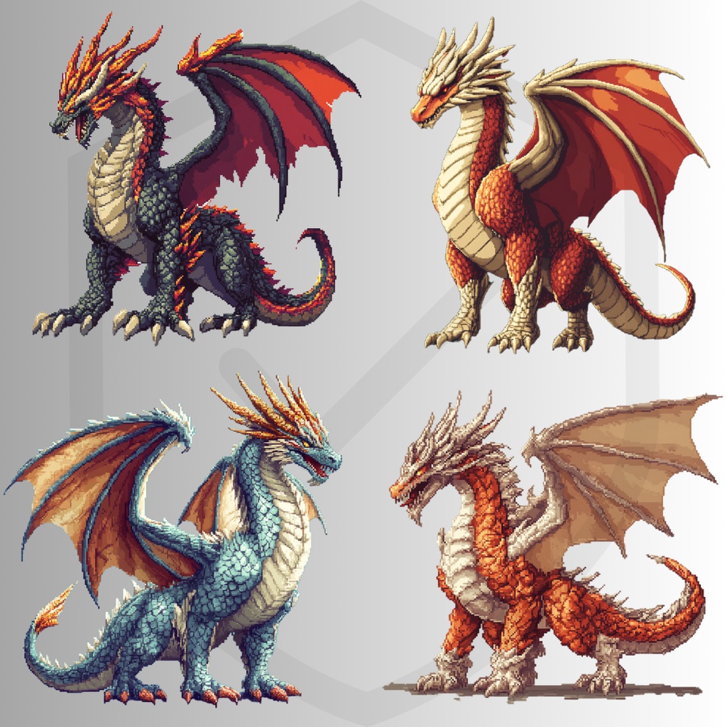 【フリー素材】RPG風のドラゴン|敵・モンスター・ドット絵風・サイドビュー