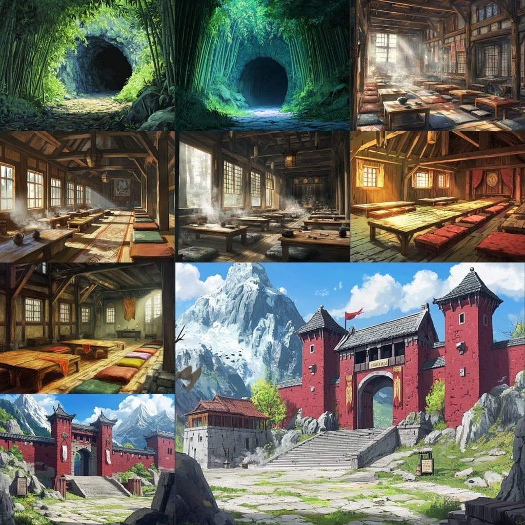 【TRPG背景素材】和風ファンタジーパック65枚|赤い月・鳥居・竹林・田んぼ・祠・洞窟・城跡・関所・暗渠・休息所・和風・アジアンテイスト