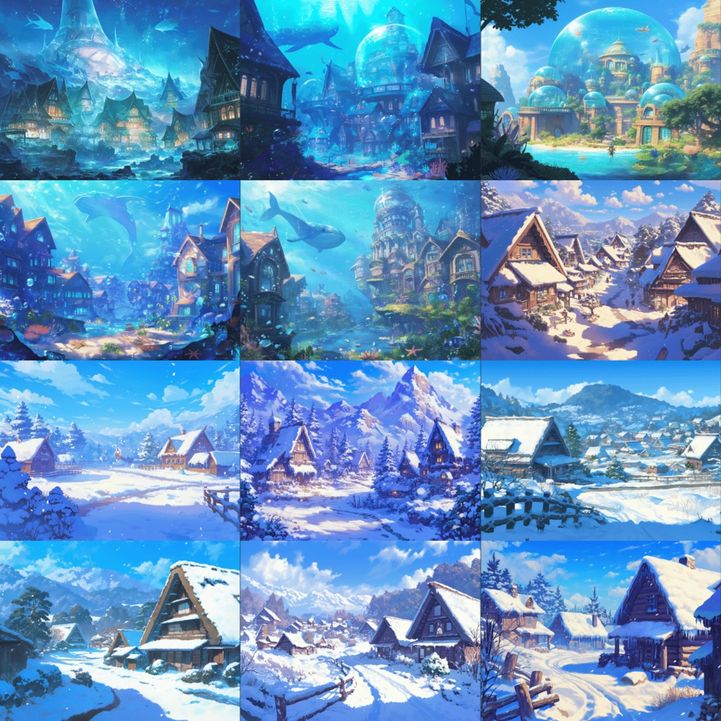 【TRPG背景素材】いろいろな村パック72枚|廃村・水中・雪国・機械仕掛け・ホラー・日本・漁村・平和ファンタジー・砂漠