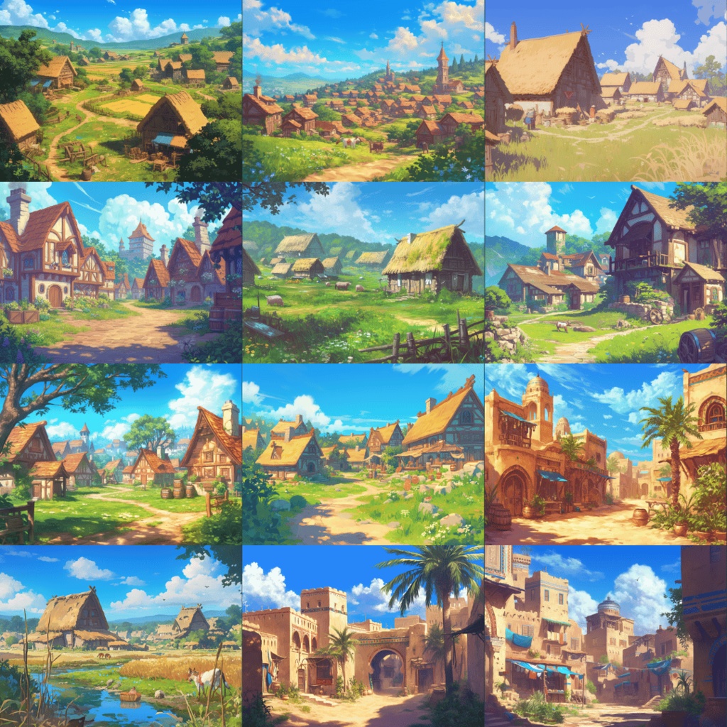 【TRPG背景素材】いろいろな村パック72枚|廃村・水中・雪国・機械仕掛け・ホラー・日本・漁村・平和ファンタジー・砂漠