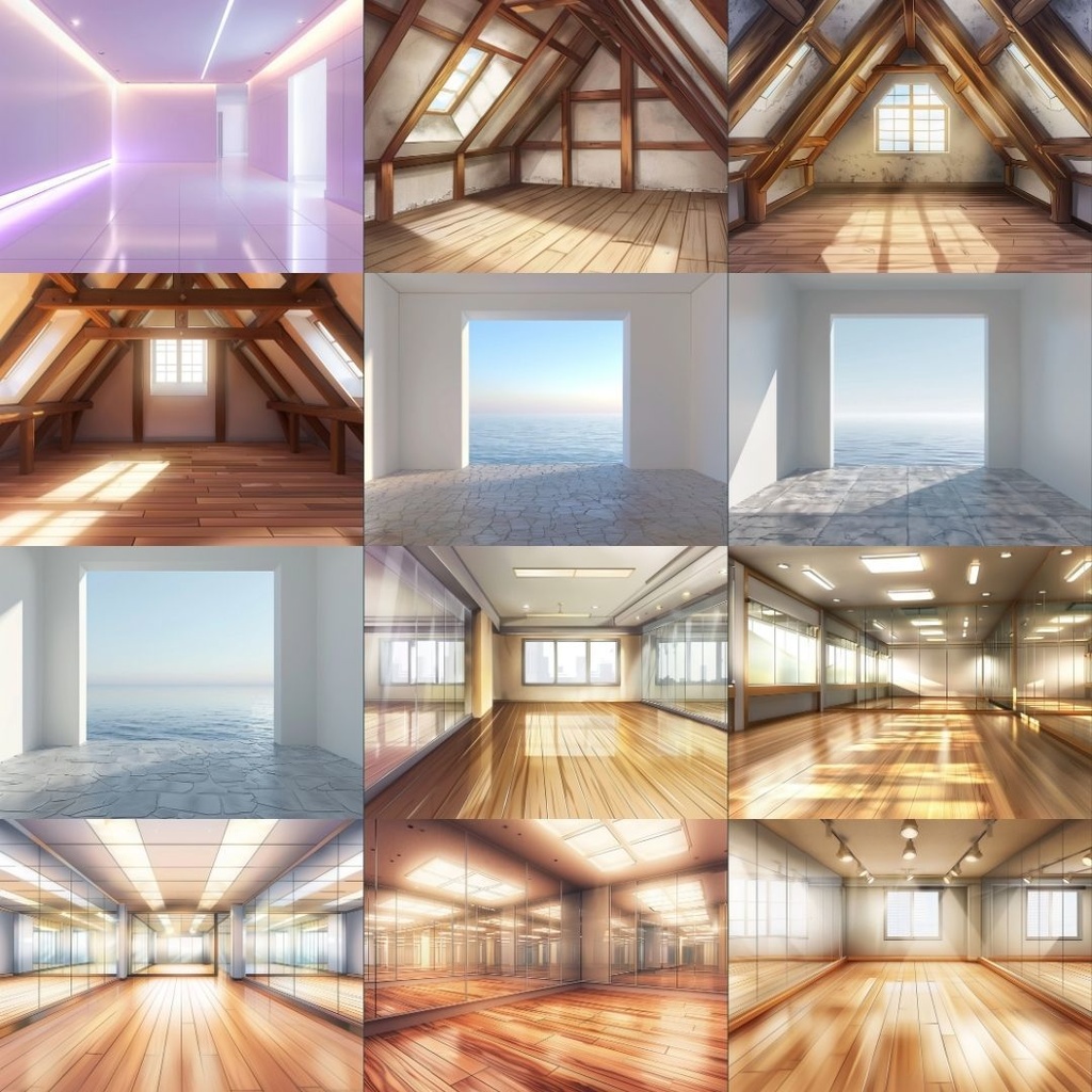 【TRPG背景素材】空っぽの部屋パック150枚|金色・コンクリート・シンプル・ホラー・メタリック・モダン・屋根裏・海・鏡・高級感・高層・タイル・鎖・和風