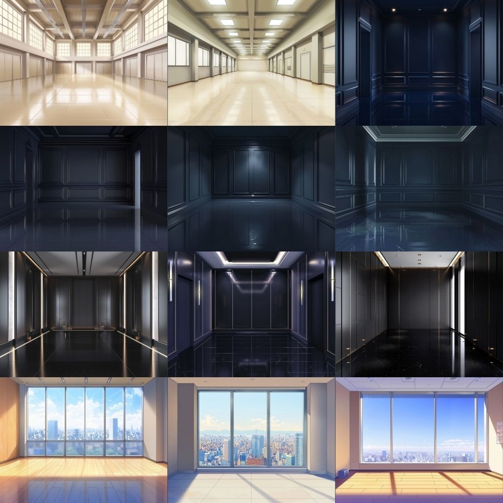 【TRPG背景素材】空っぽの部屋パック150枚|金色・コンクリート・シンプル・ホラー・メタリック・モダン・屋根裏・海・鏡・高級感・高層・タイル・鎖・和風