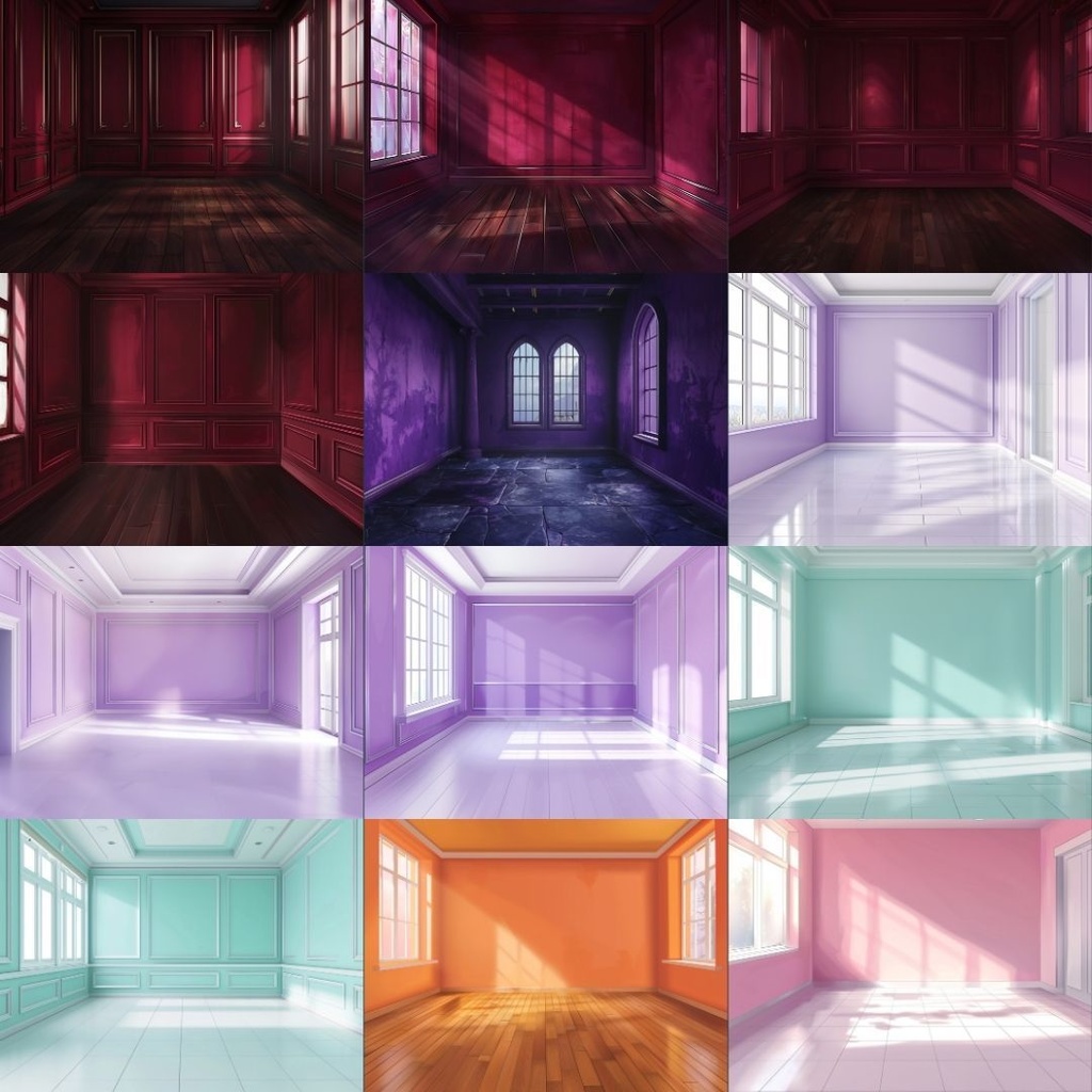 【TRPG背景素材】空っぽの部屋パック150枚|金色・コンクリート・シンプル・ホラー・メタリック・モダン・屋根裏・海・鏡・高級感・高層・タイル・鎖・和風