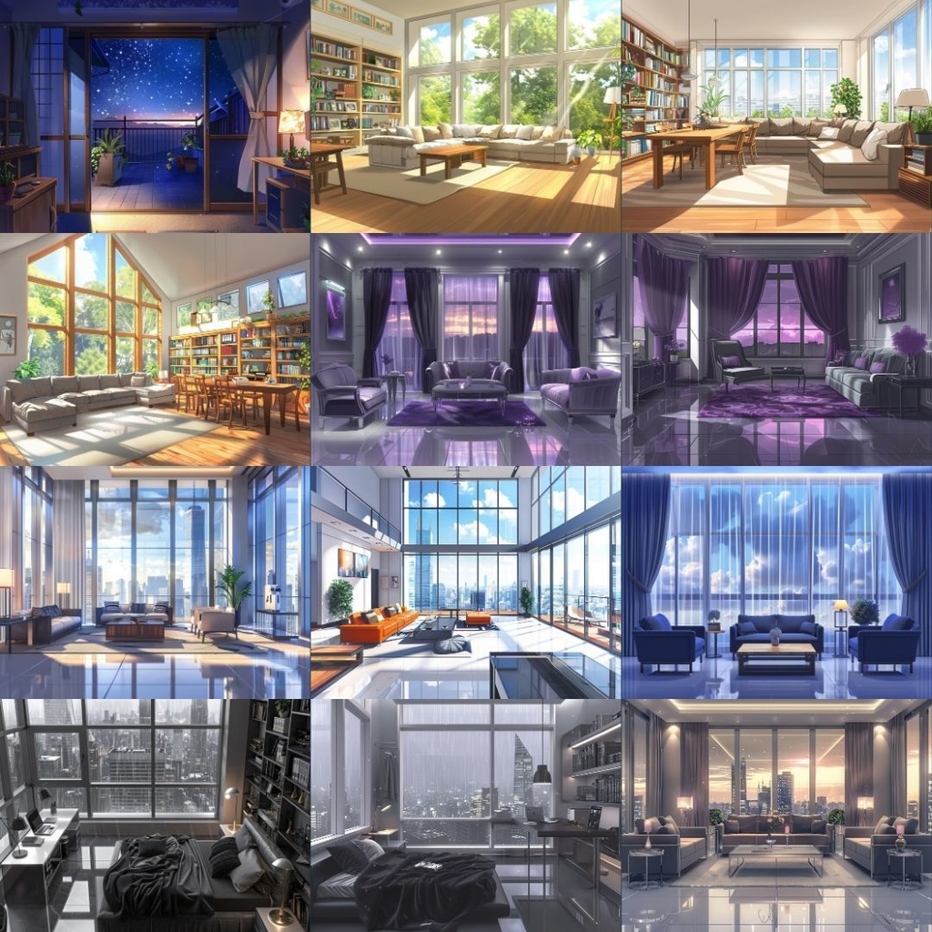 【TRPG背景素材】部屋パック100枚|一人部屋・寝室・ベランダ・高級・ファンタジー・リビング・朝・昼・夕方・夜