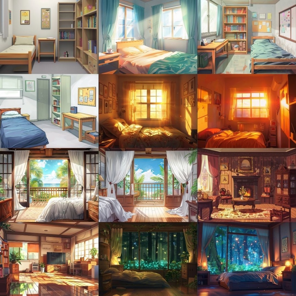 【TRPG背景素材】部屋パック100枚|一人部屋・寝室・ベランダ・高級・ファンタジー・リビング・朝・昼・夕方・夜