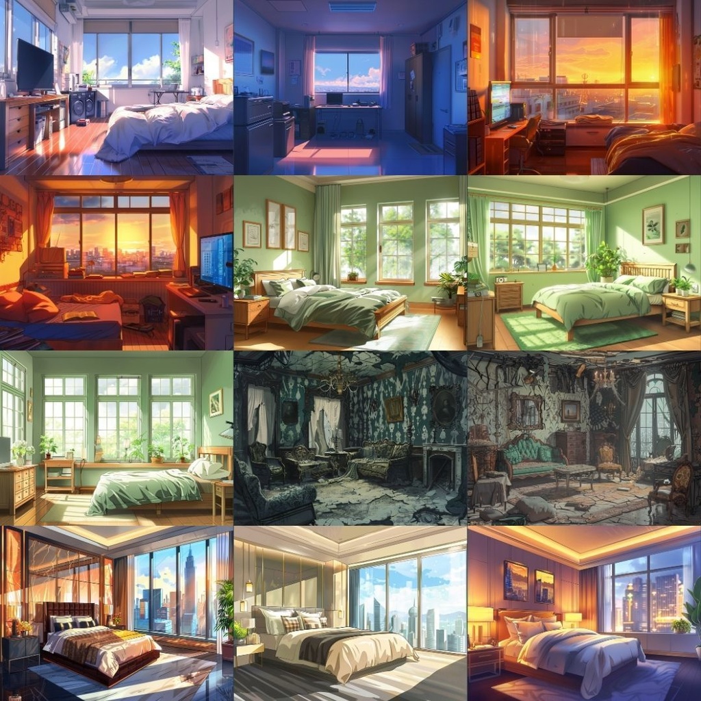 【TRPG背景素材】部屋パック100枚|一人部屋・寝室・ベランダ・高級・ファンタジー・リビング・朝・昼・夕方・夜