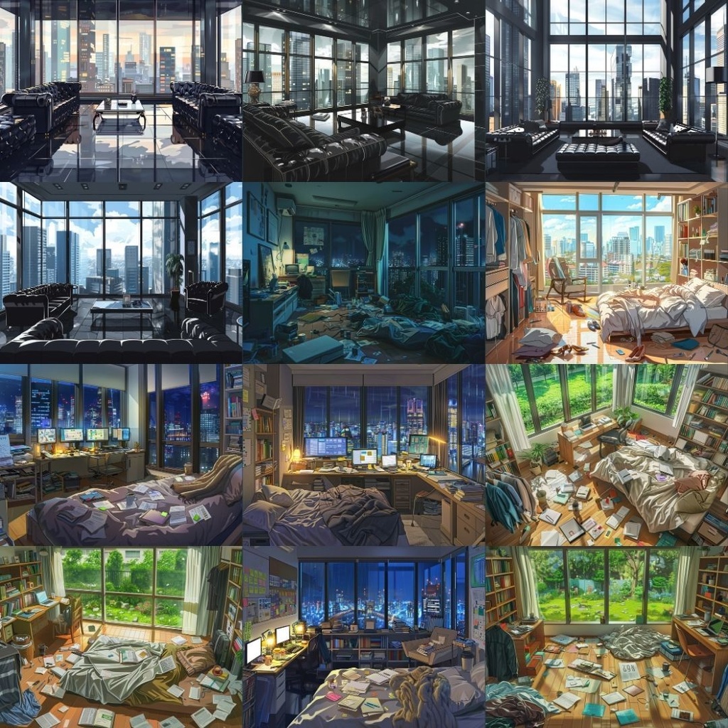 【TRPG背景素材】部屋パック100枚|一人部屋・寝室・ベランダ・高級・ファンタジー・リビング・朝・昼・夕方・夜