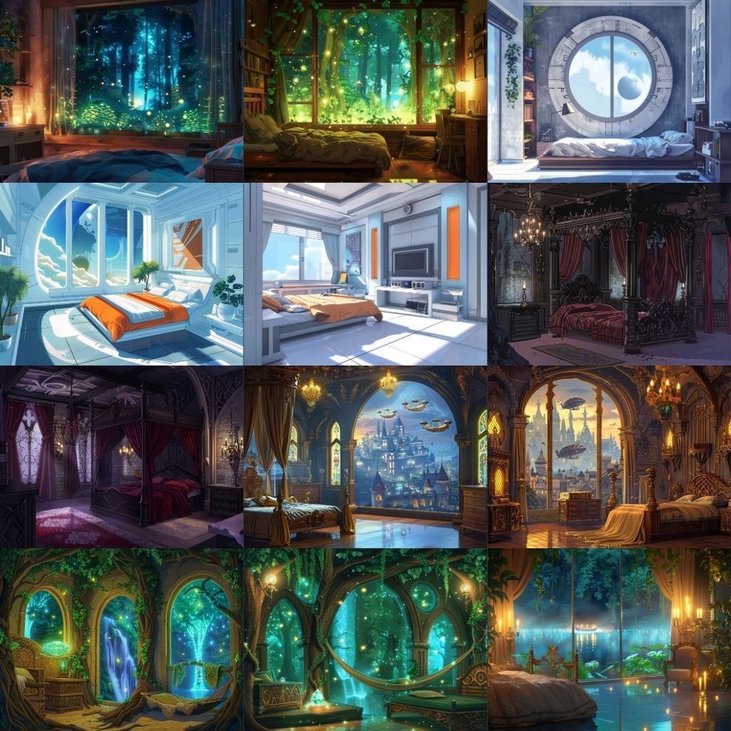 【TRPG背景素材】部屋パック100枚|一人部屋・寝室・ベランダ・高級・ファンタジー・リビング・朝・昼・夕方・夜