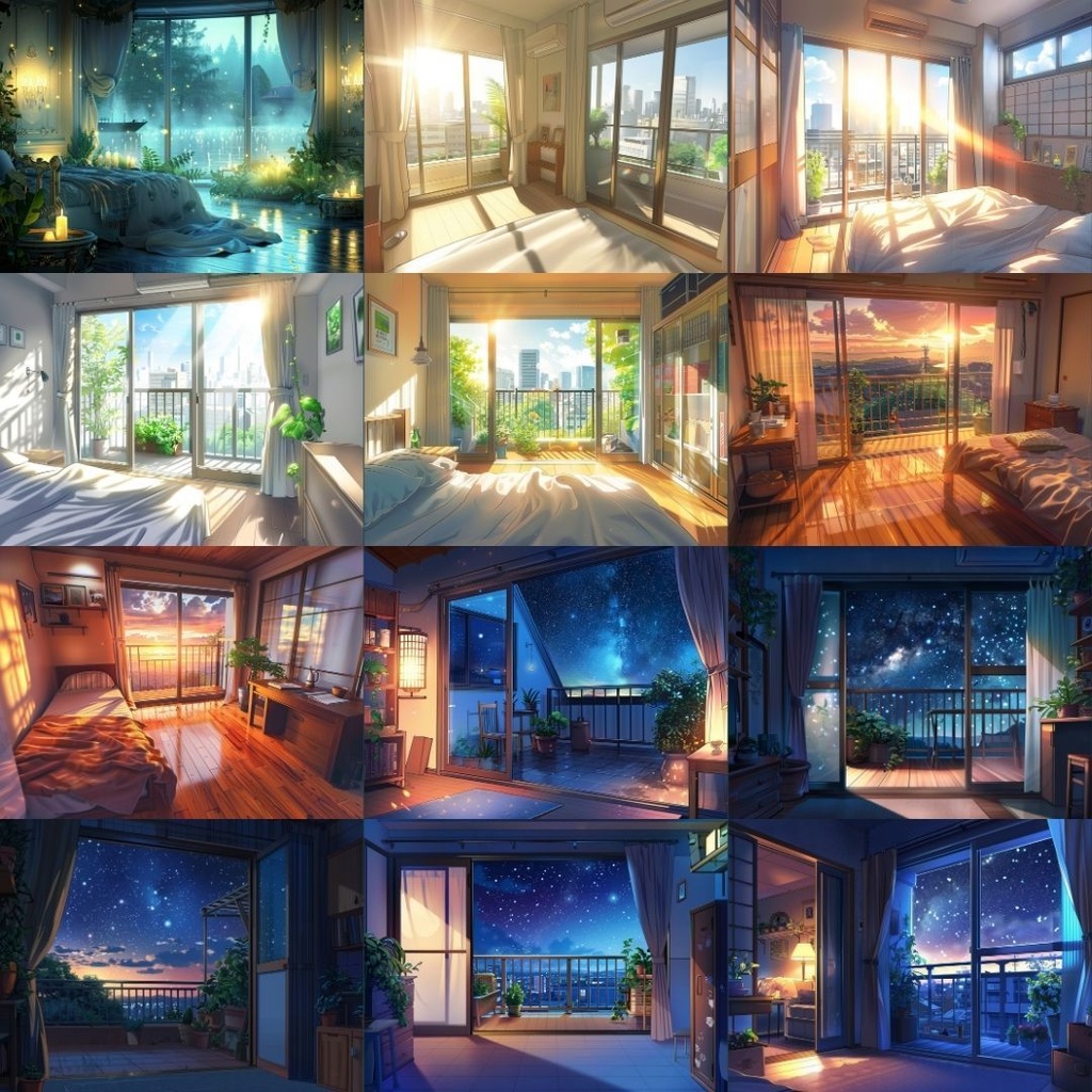 【TRPG背景素材】部屋パック100枚|一人部屋・寝室・ベランダ・高級・ファンタジー・リビング・朝・昼・夕方・夜