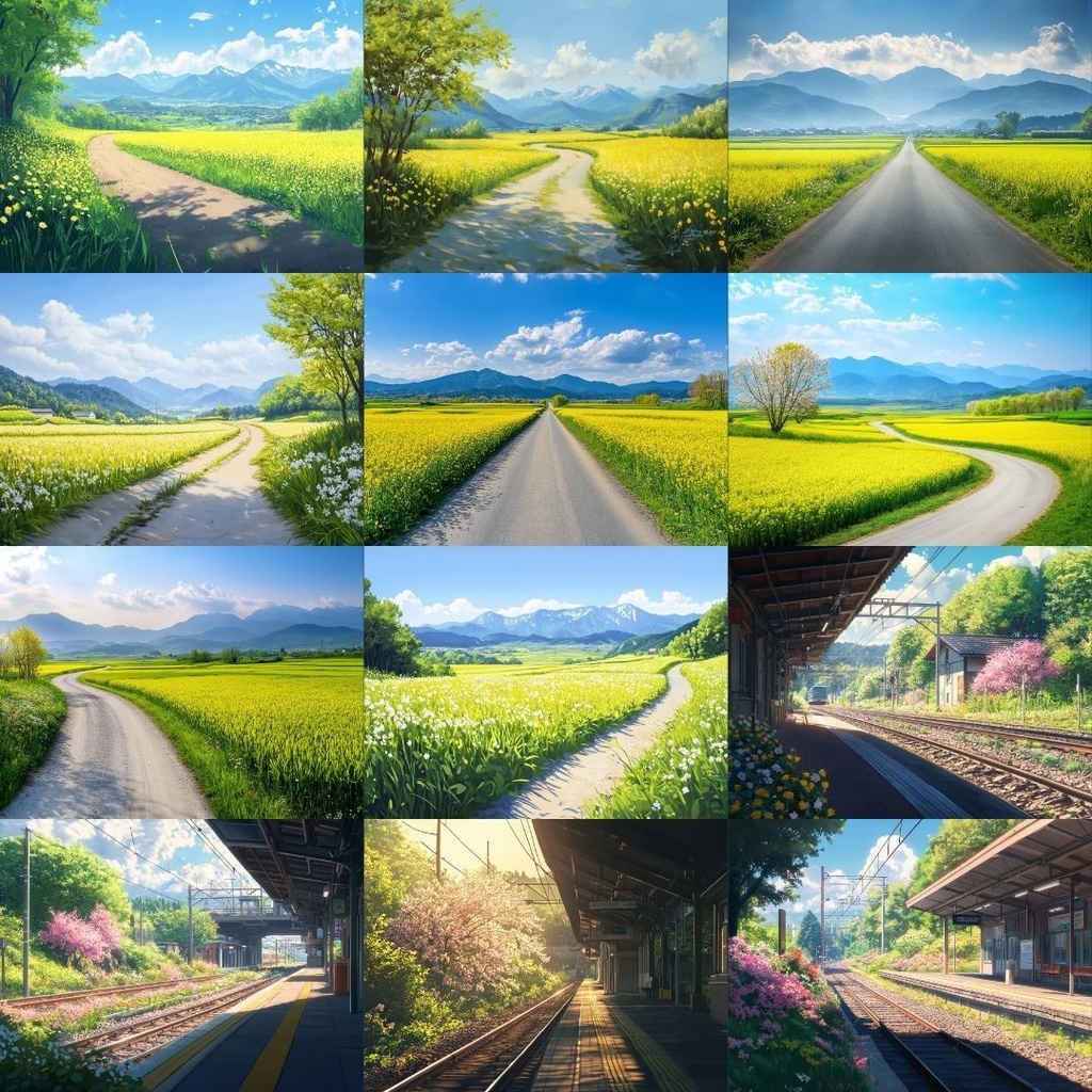 【TRPG背景素材】春の景色パック68枚|遊歩道・庭園・参道・ベンチ・駅のホーム・山道・学校・湖畔