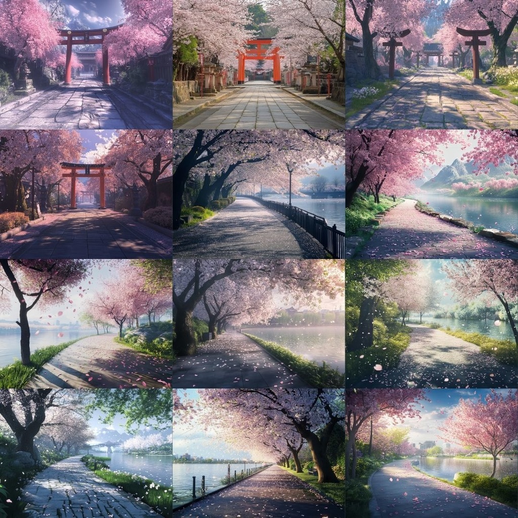 【TRPG背景素材】春の景色パック68枚|遊歩道・庭園・参道・ベンチ・駅のホーム・山道・学校・湖畔