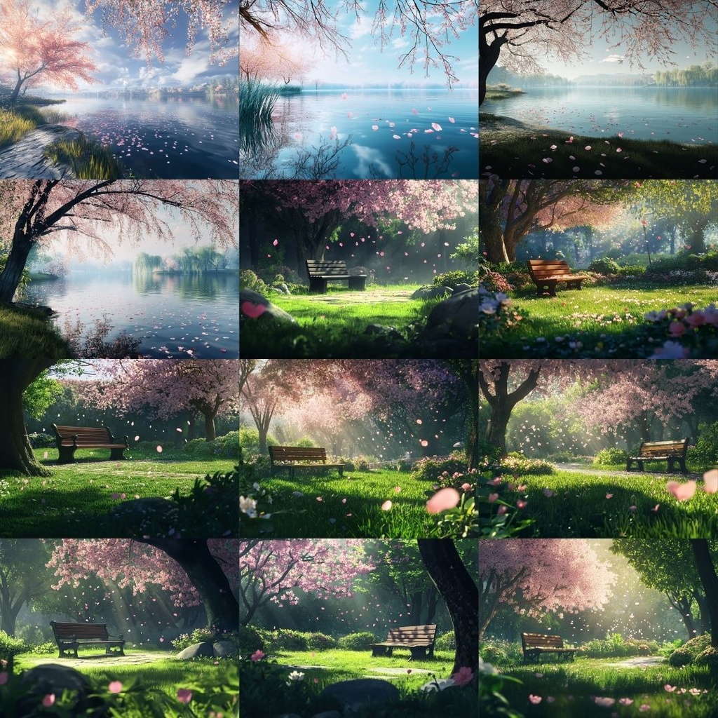 【TRPG背景素材】春の景色パック68枚|遊歩道・庭園・参道・ベンチ・駅のホーム・山道・学校・湖畔