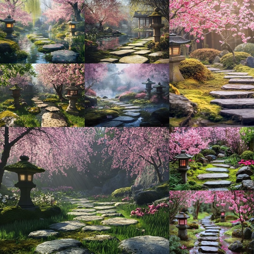 【TRPG背景素材】春の景色パック68枚|遊歩道・庭園・参道・ベンチ・駅のホーム・山道・学校・湖畔