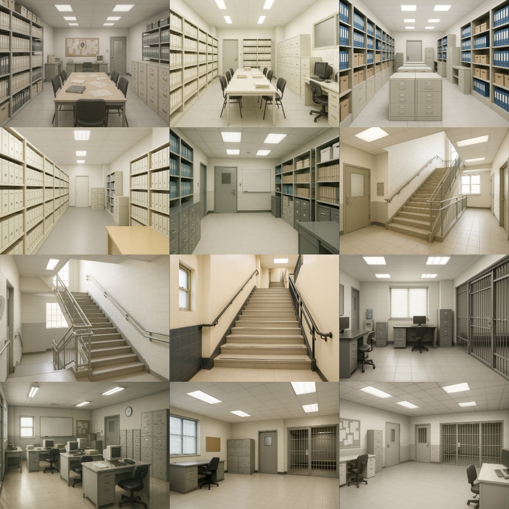 厳選|【TRPG背景素材】警察署パック53枚|取調室・資料庫・オフィス・武器庫・牢屋