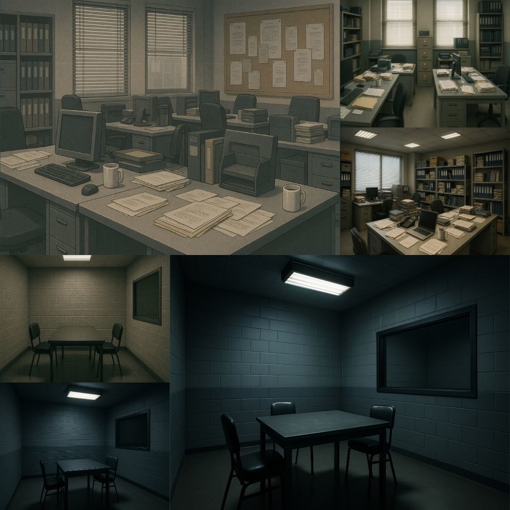 厳選|【TRPG背景素材】警察署パック53枚|取調室・資料庫・オフィス・武器庫・牢屋